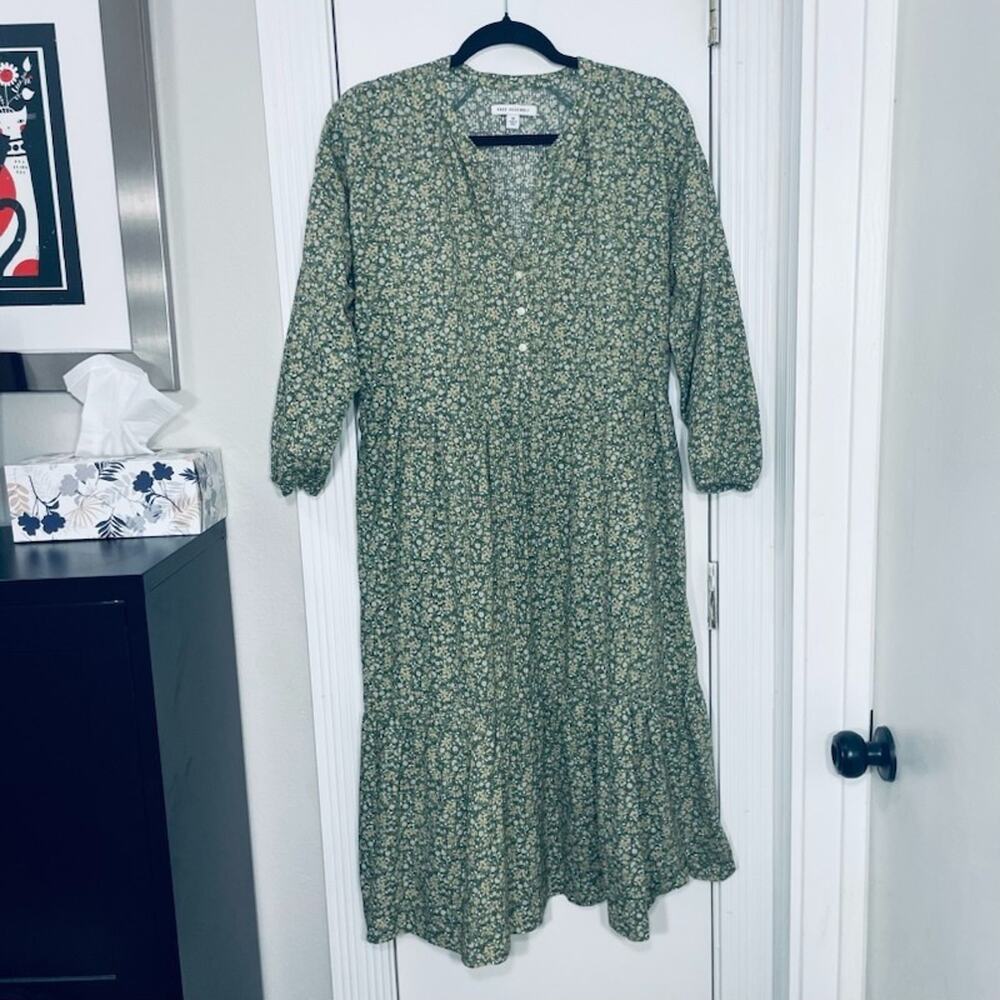 Free Assembly Floral Tiered Balloon Sleeve Midi Dress Prairie Cottagecore M